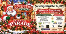Santa's Workshop Parade Flyer with information of the event and sponsors